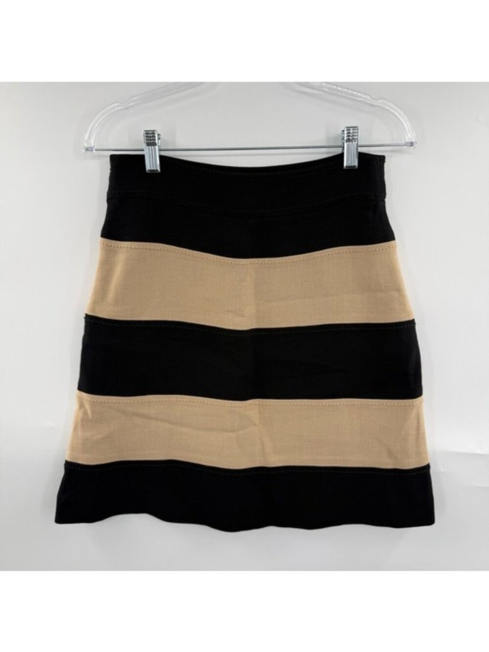 Kate Spade New York Stripe Mini Skirt Black Tan Wool Blend Size 2 Lined Side Zip - Picture 4 of 10
